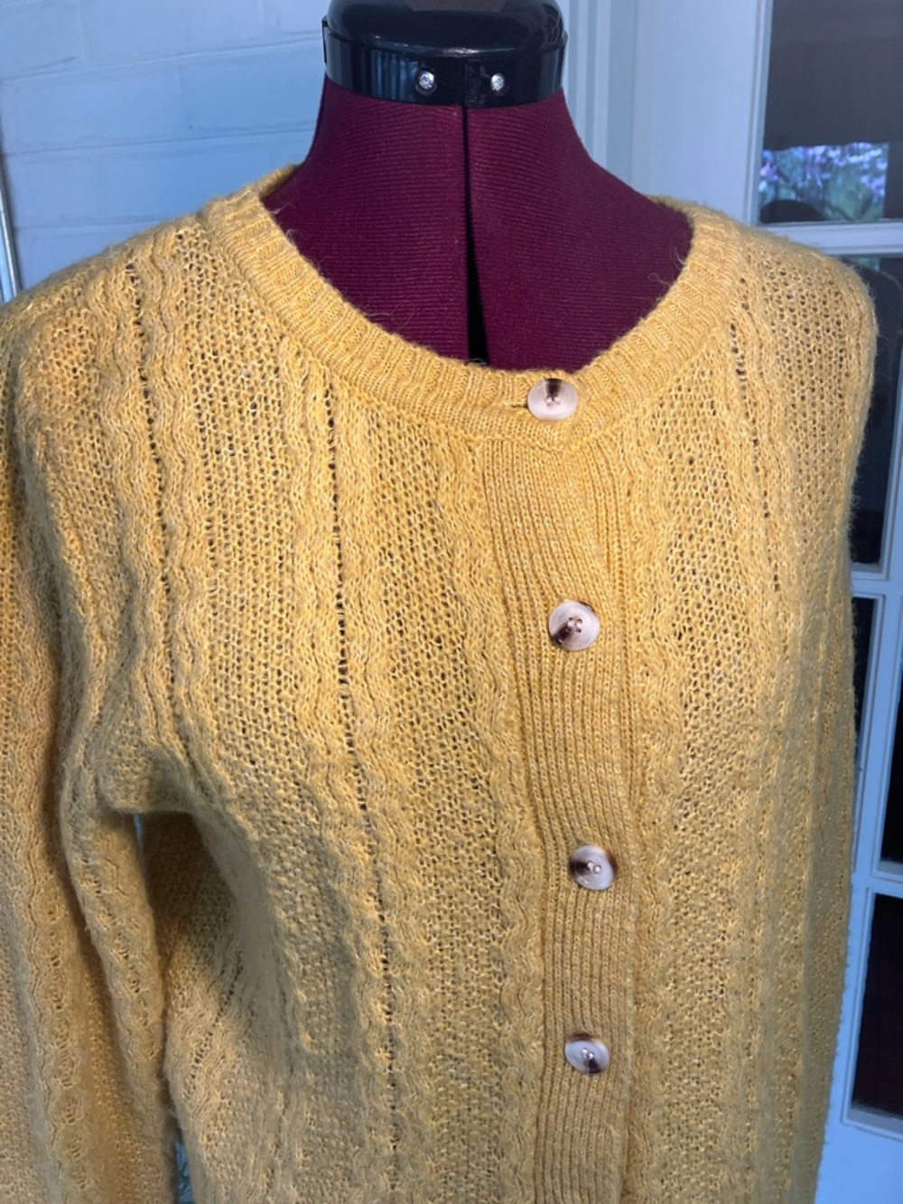 Dress Forum | Mustard Cable-Knit Button Cardigan | M - Picture 2 of 5